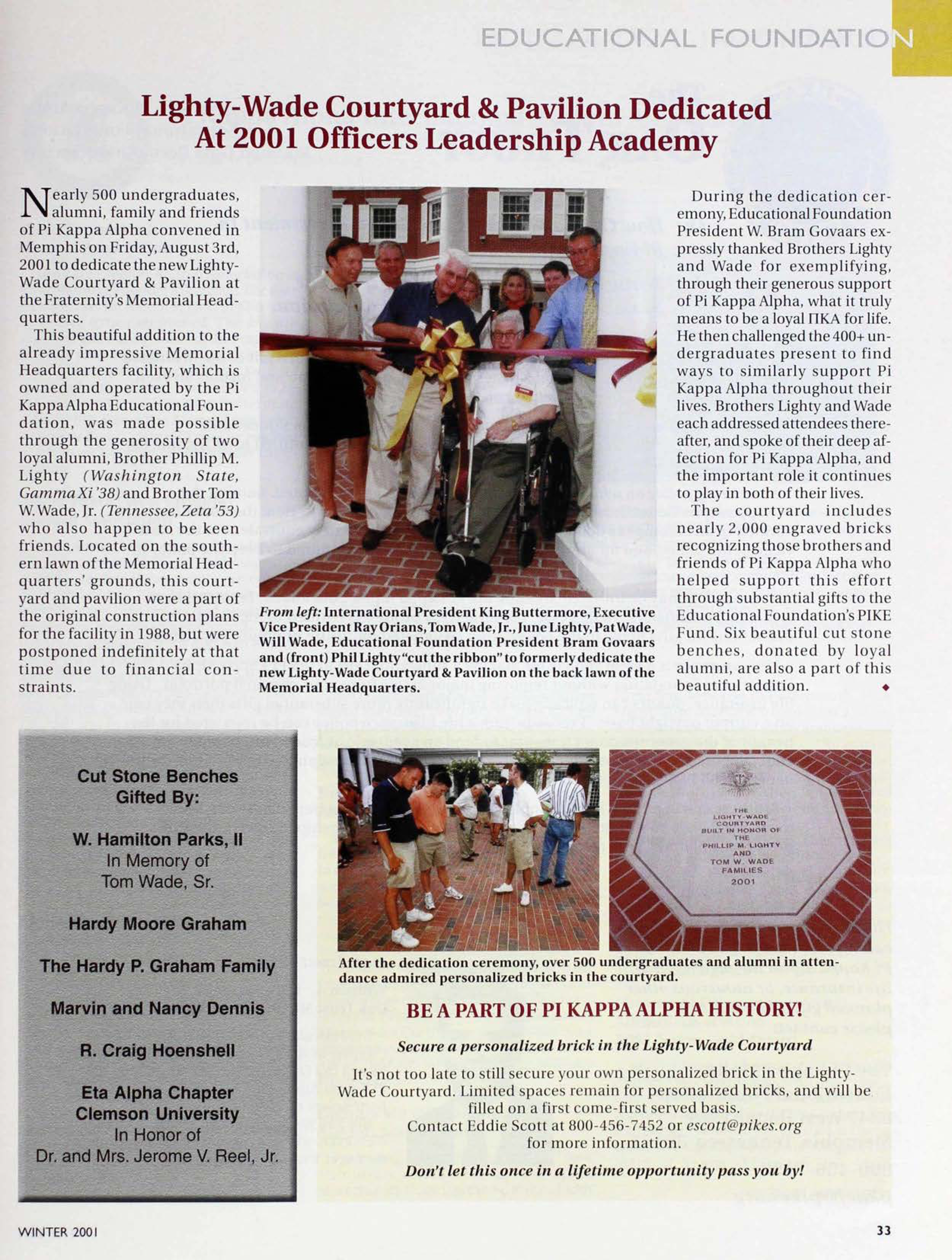 Educational Foundation: Lighty Wade Courtyard & Pavilion Dedicated At 2001 Officers Leadership Academy, Winter 2001